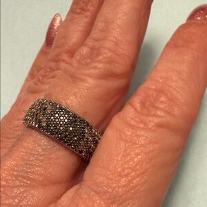 Fossil Pave Ombré  Black and Silver Women's Ring sz 8